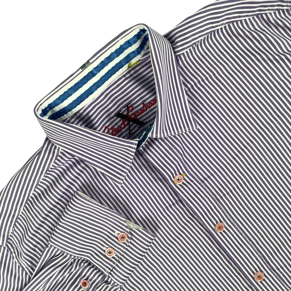Robert Graham Shirt Mens L Purple Stripe‎ Long Sleeve Button Down X Collection